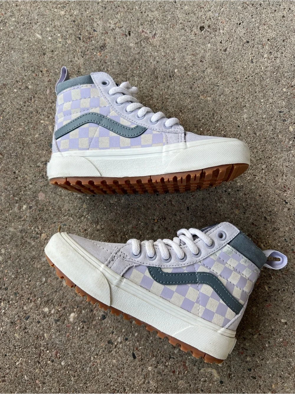 Vans Kids High-Top Checkerboard Sneakers - Light Purple & Gray size 11 lilac